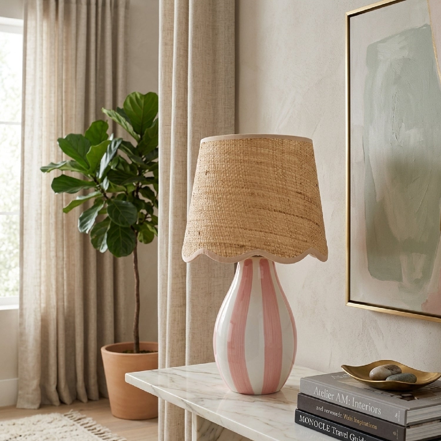 Striped Ceramic Seagrass Table Lamp