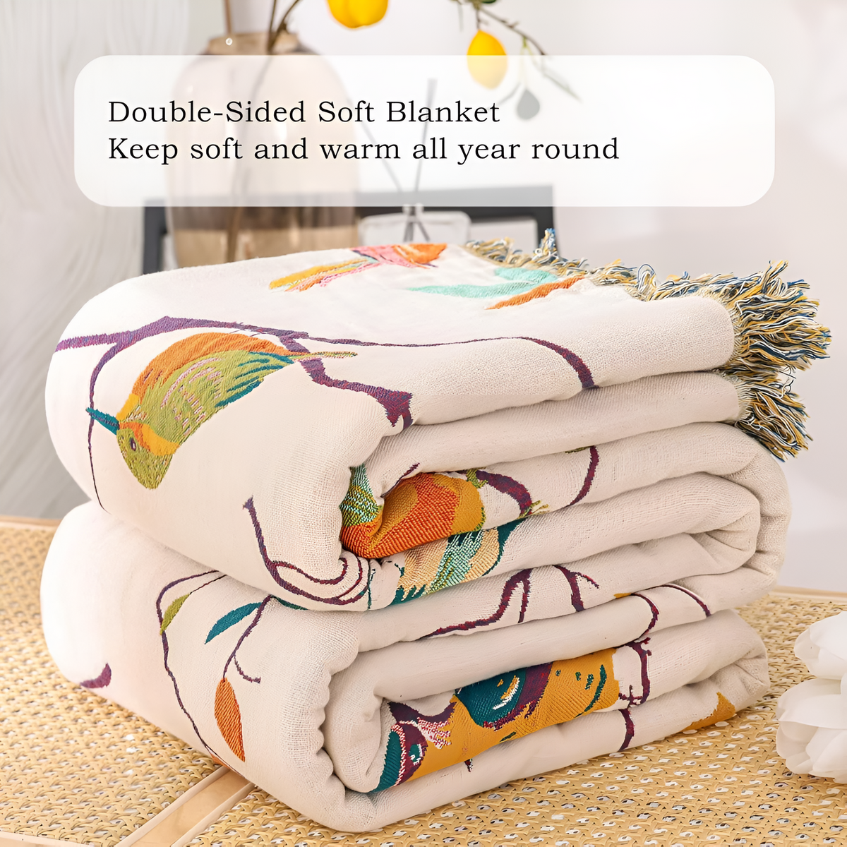 Whimsical Bird Cotton Blanket