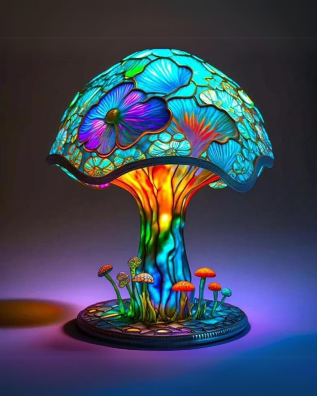 Mushroom Stained-Glass Table Lamp