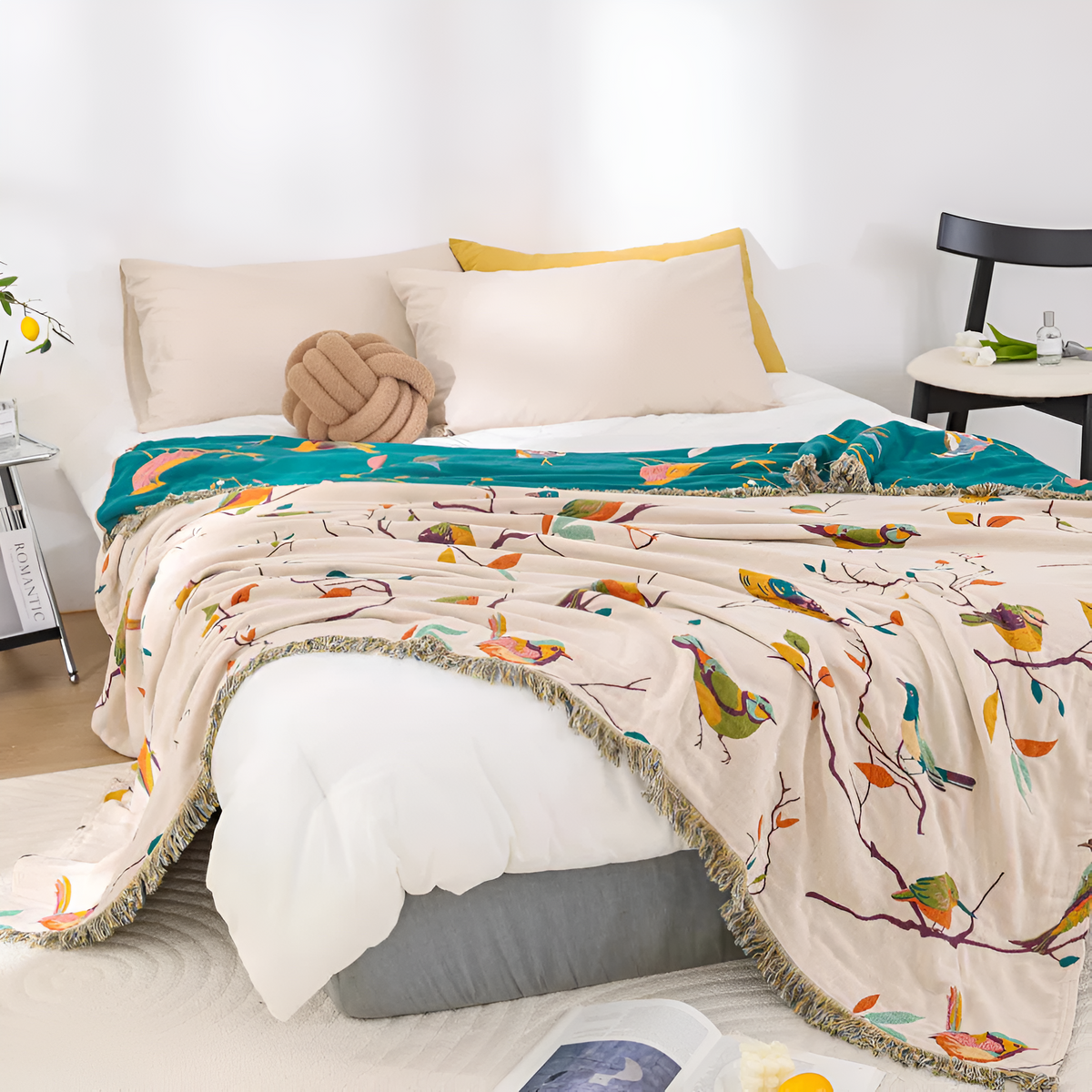 Whimsical Bird Cotton Blanket