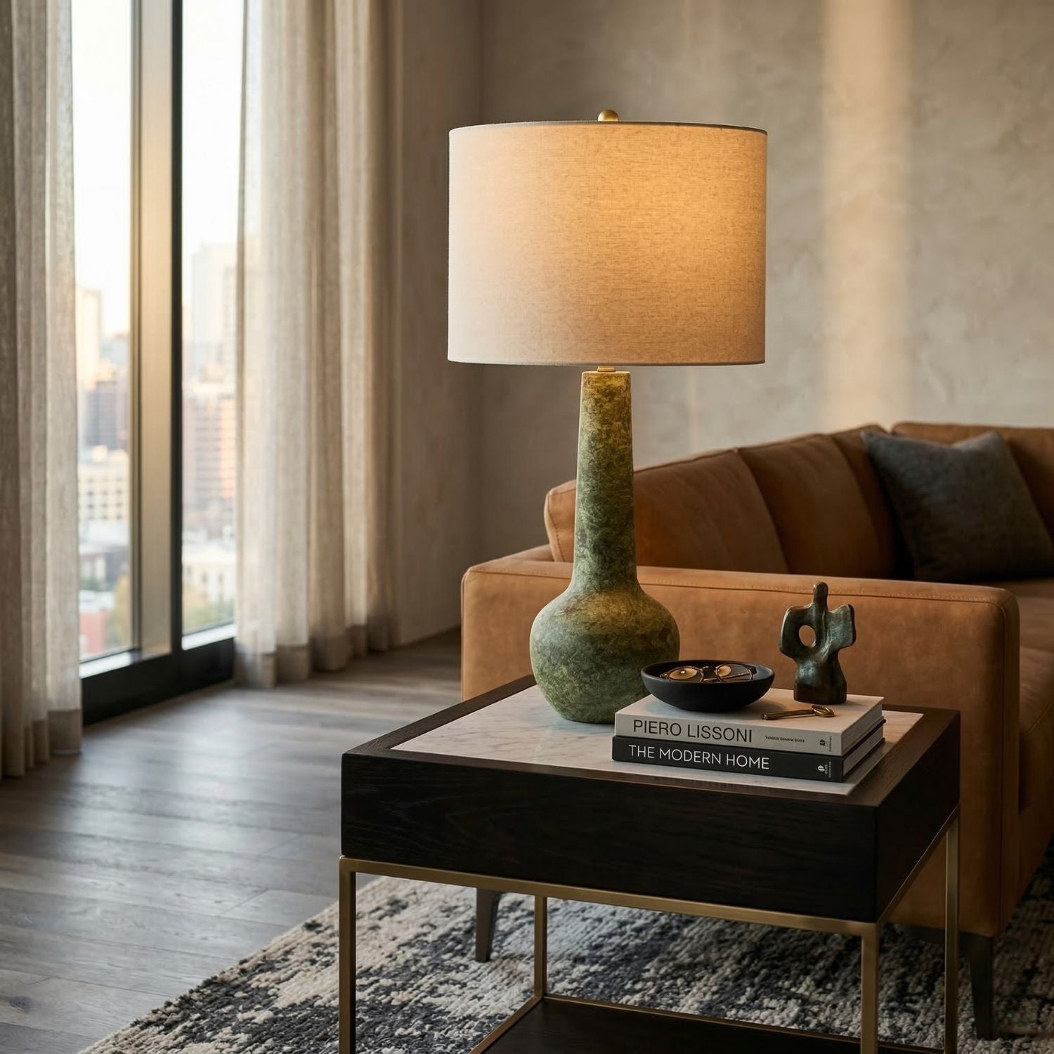 Hand-Painted Green Ceramic Table Lamp