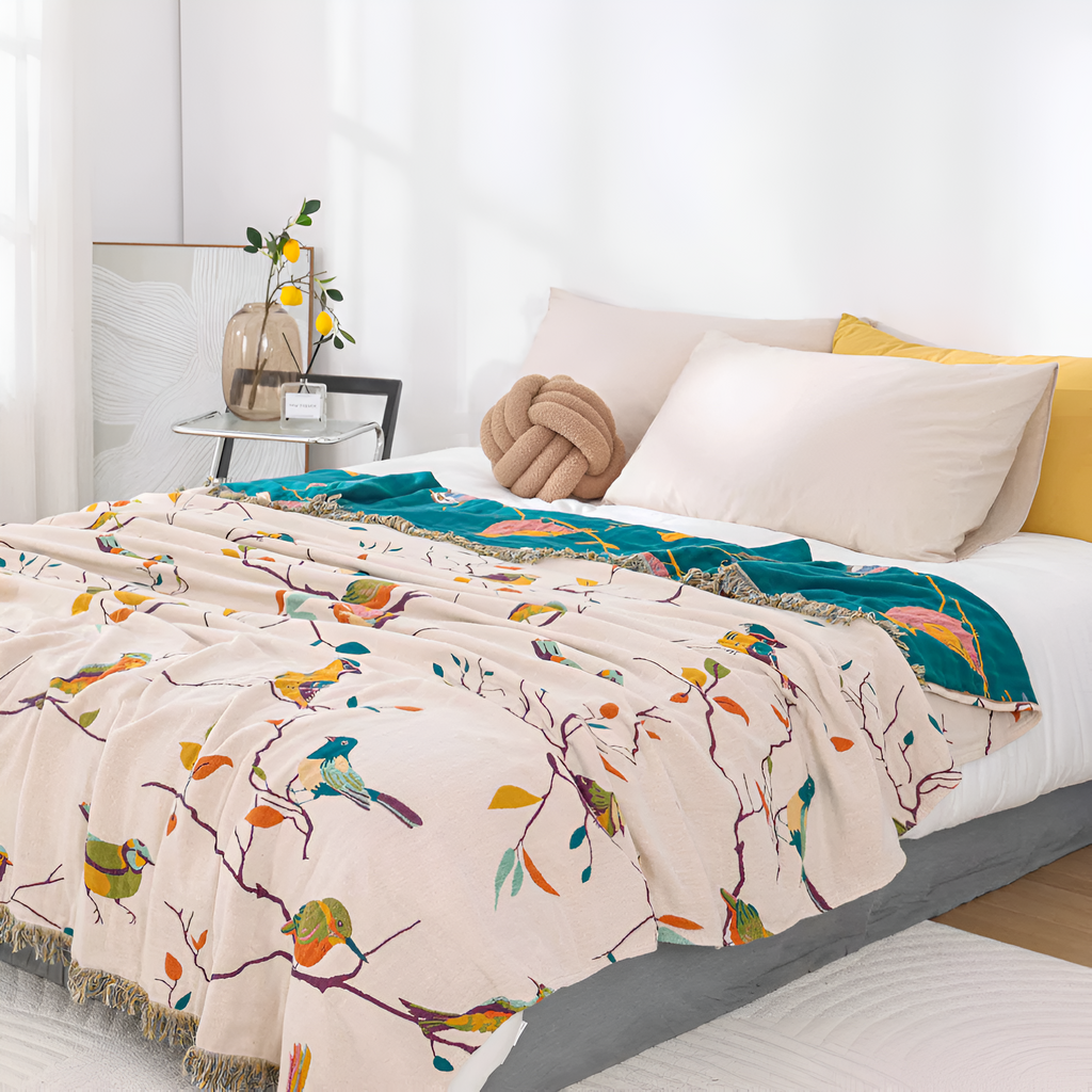 Whimsical Bird Cotton Blanket