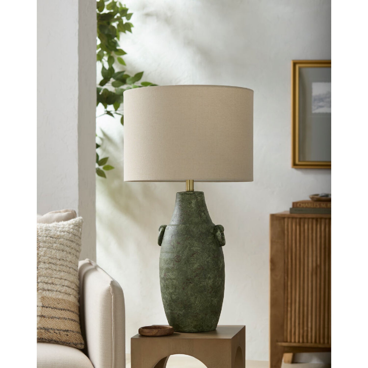 Hand-Painted Green Ceramic Table Lamp