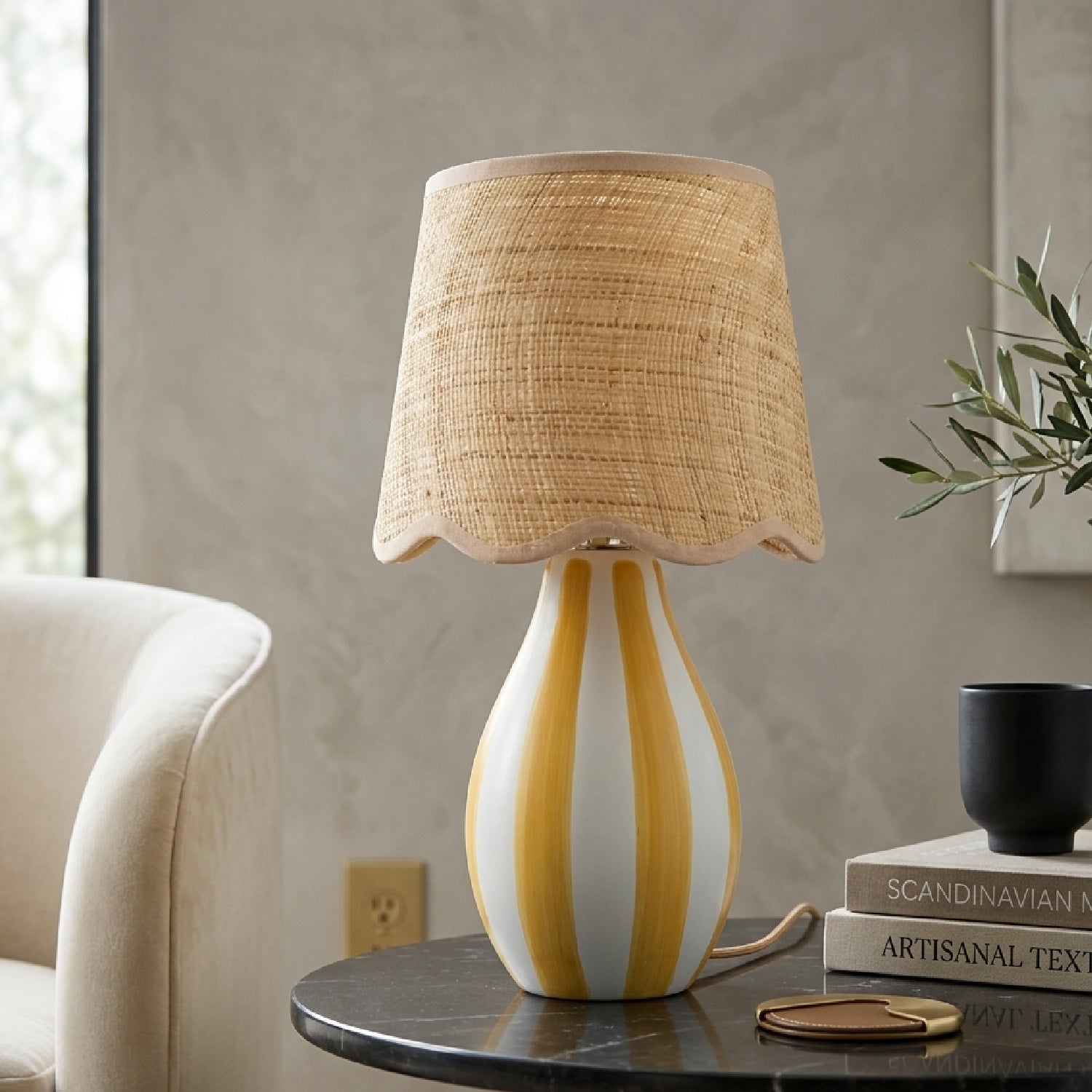 Striped Ceramic Seagrass Table Lamp