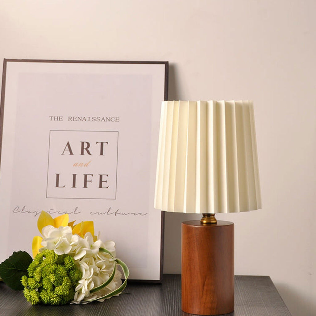 Korean Pleated Wood Table Lamp