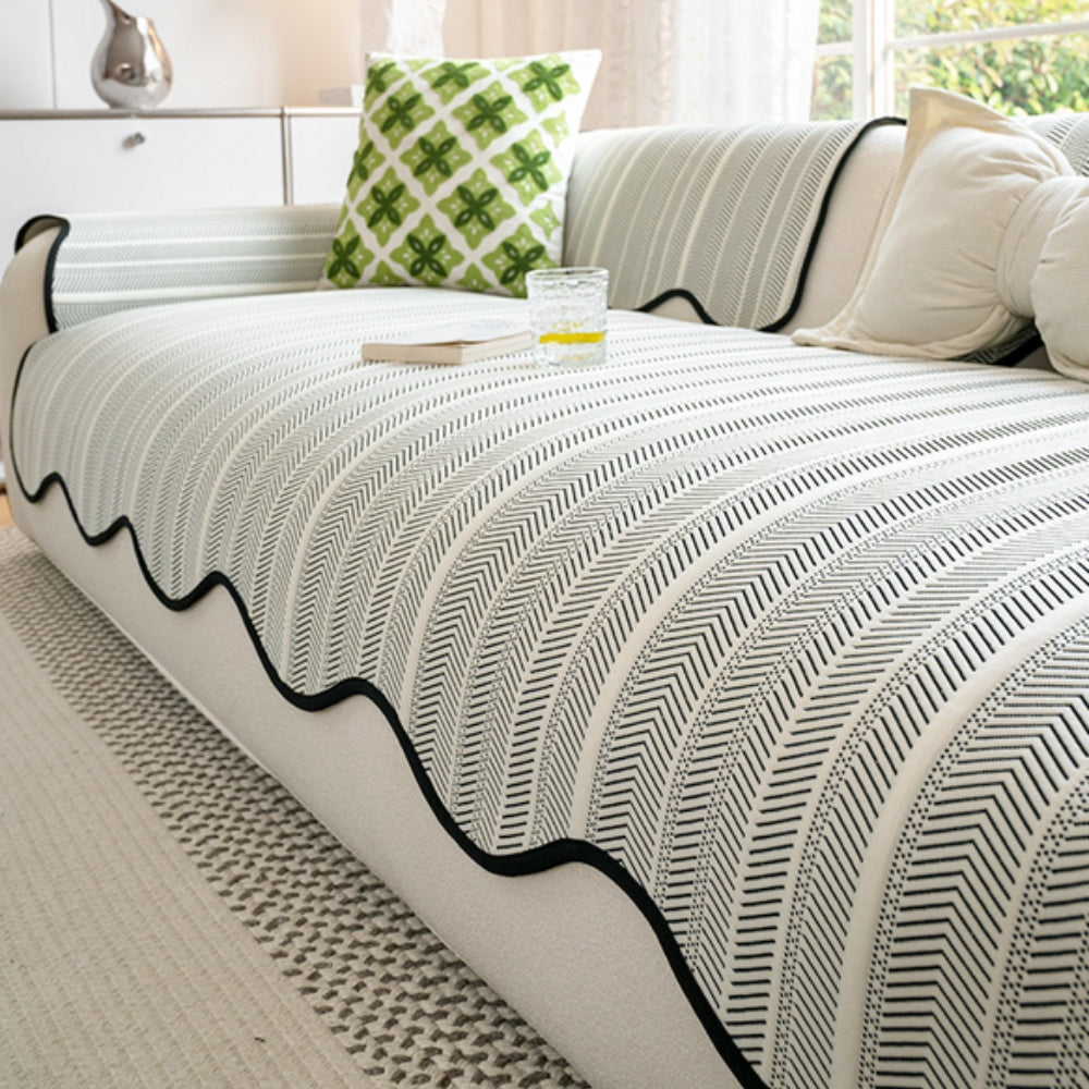 Herringbone Scallop Sofa Cover