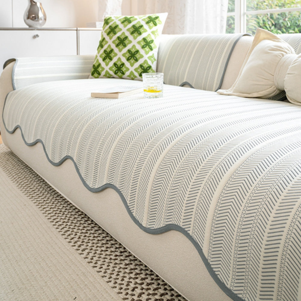 Herringbone Scallop Sofa Cover