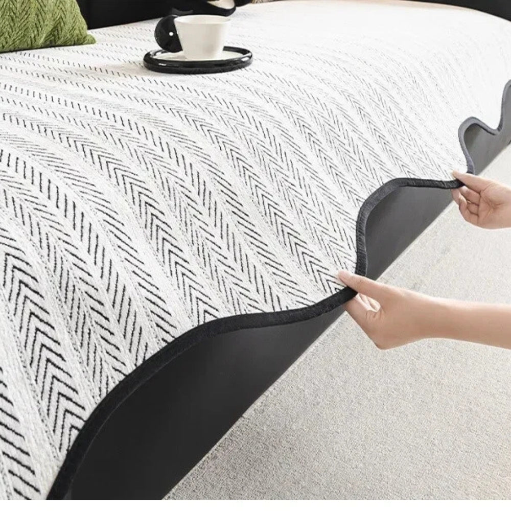 Herringbone Scallop Sofa Cover