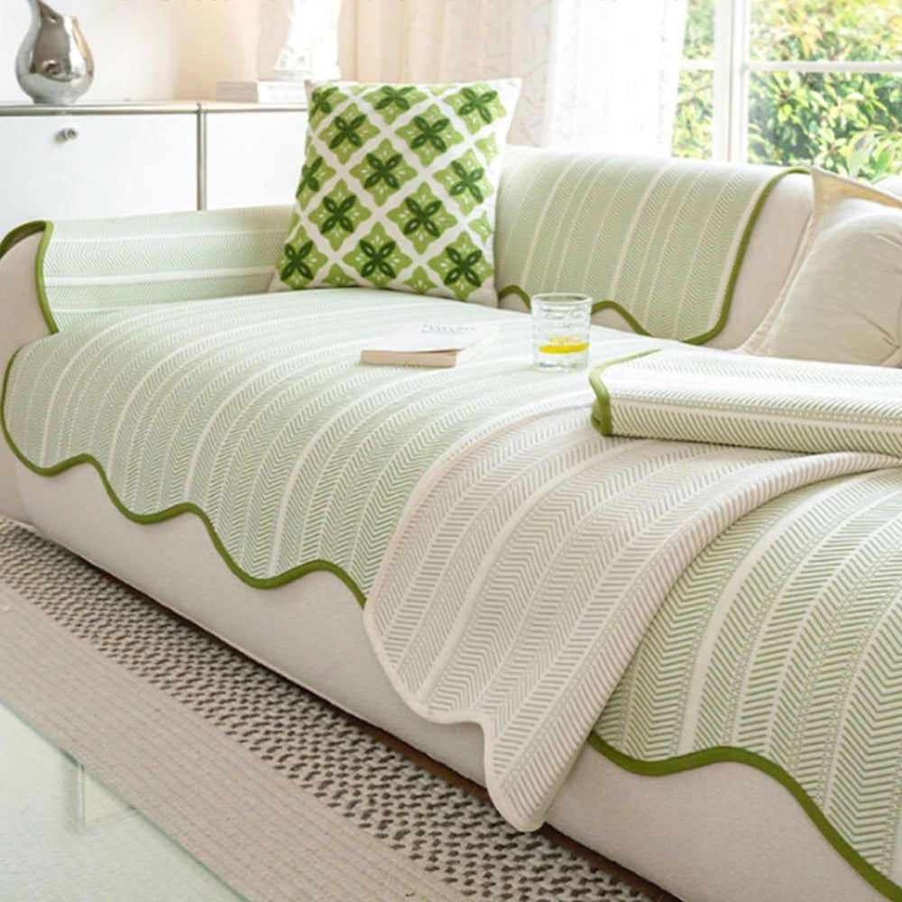 Herringbone Scallop Sofa Cover