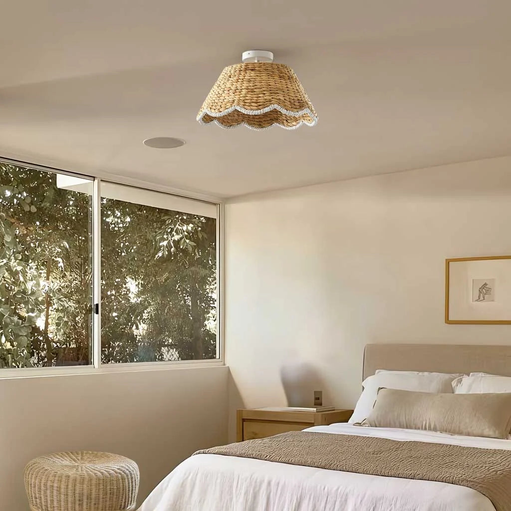Scallop Rattan Flush Mount Ceiling Light