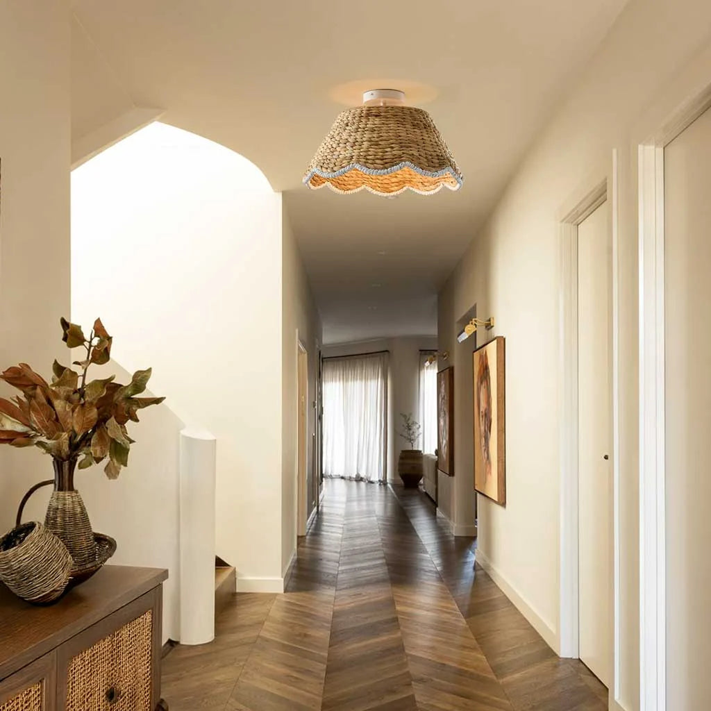 Scallop Rattan Flush Mount Ceiling Light