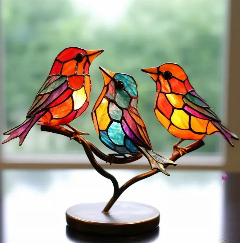 Stained Glass Bird Window Decor