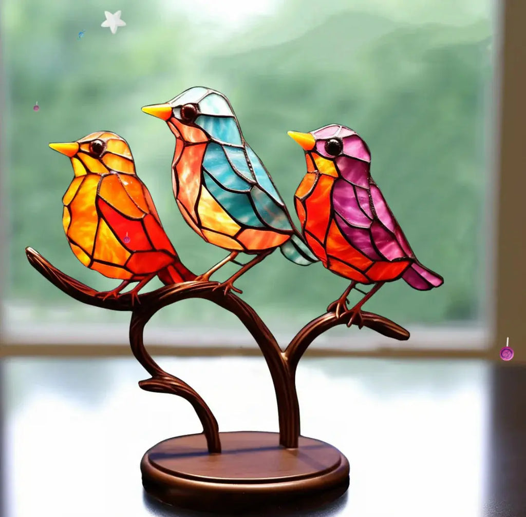 Stained Glass Bird Window Decor