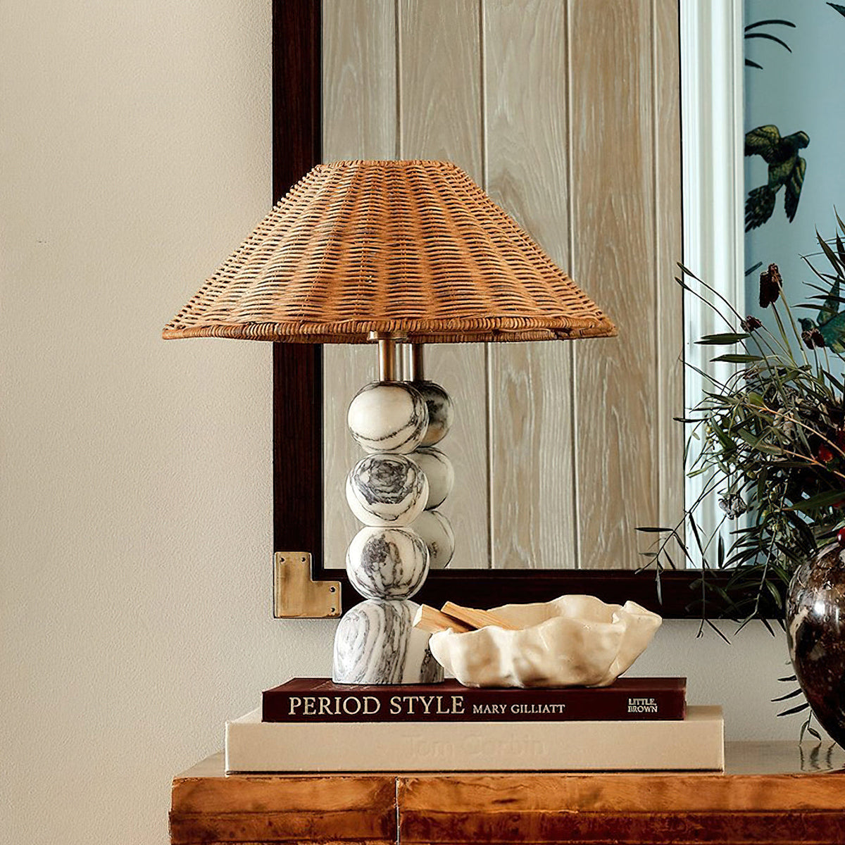Carroll Marble & Rattan Table Lamp