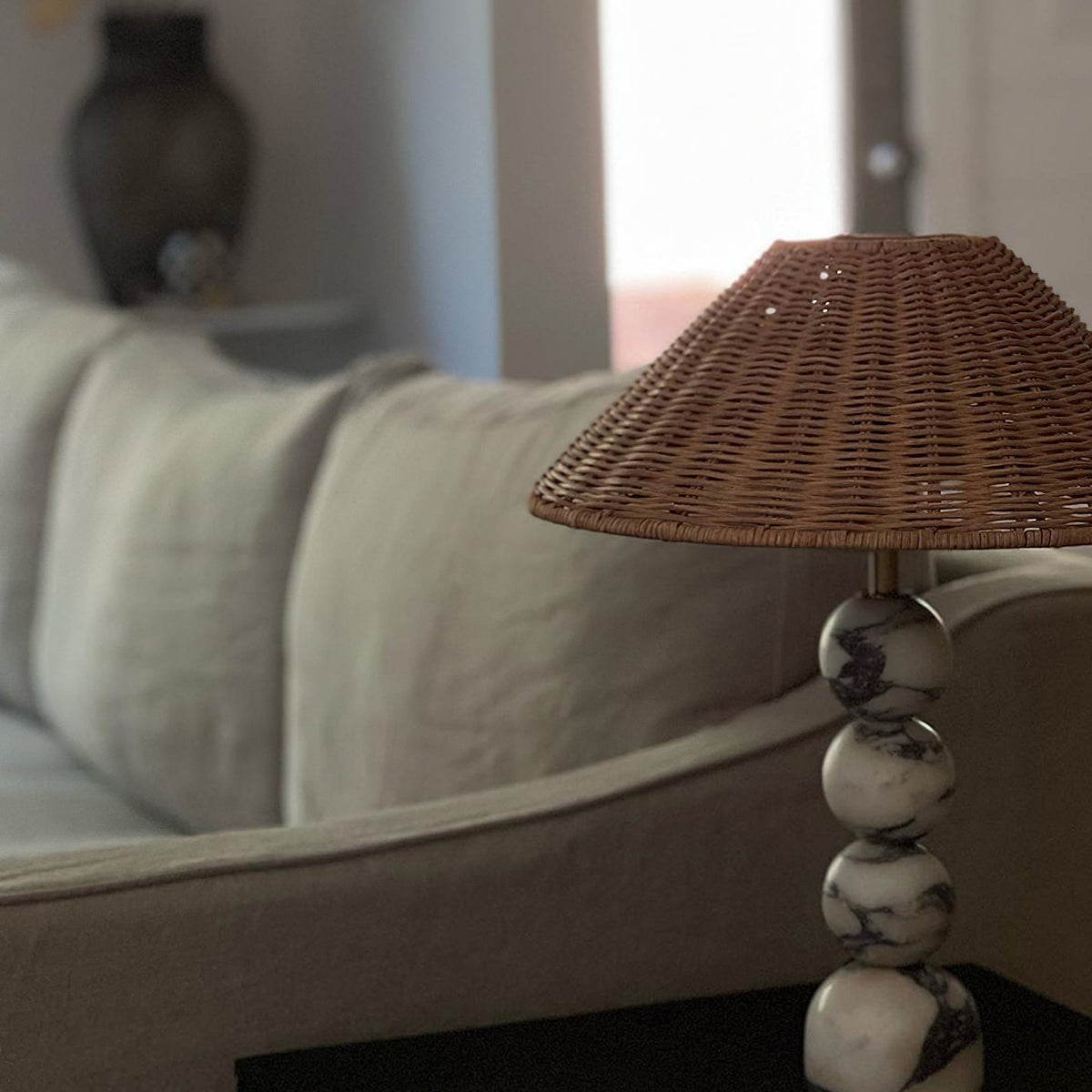 Carroll Marble & Rattan Table Lamp