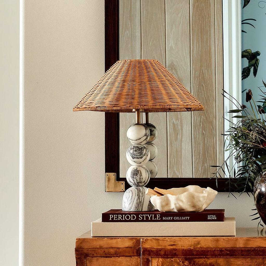 Carroll Marble & Rattan Table Lamp