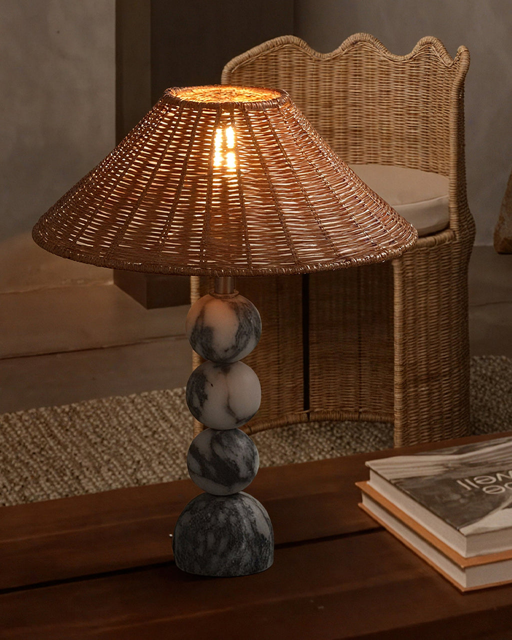 Carroll Marble & Rattan Table Lamp