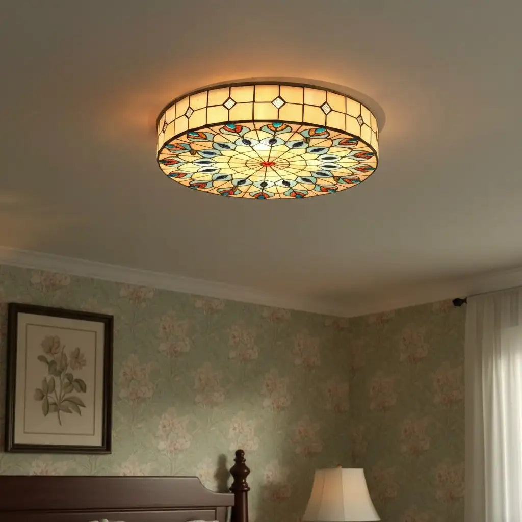 Cerise Tiffany Stained Glass Ceiling Light