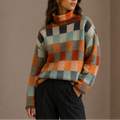 Women's Checkered Turtleneck Sweater