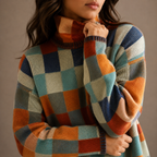 Women's Checkered Turtleneck Sweater