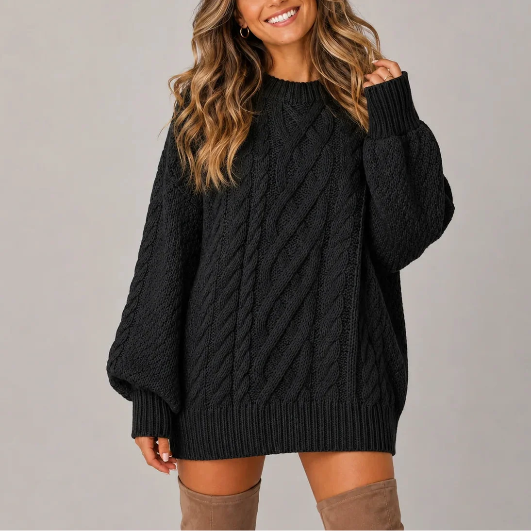 Women's Cable Knit Jumper Dress
