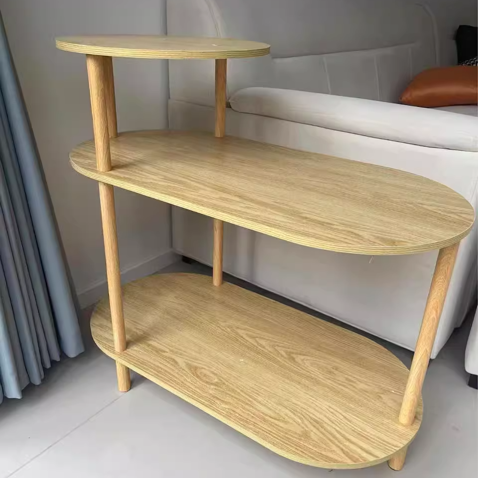 Three-Tier Solid Wood End Table