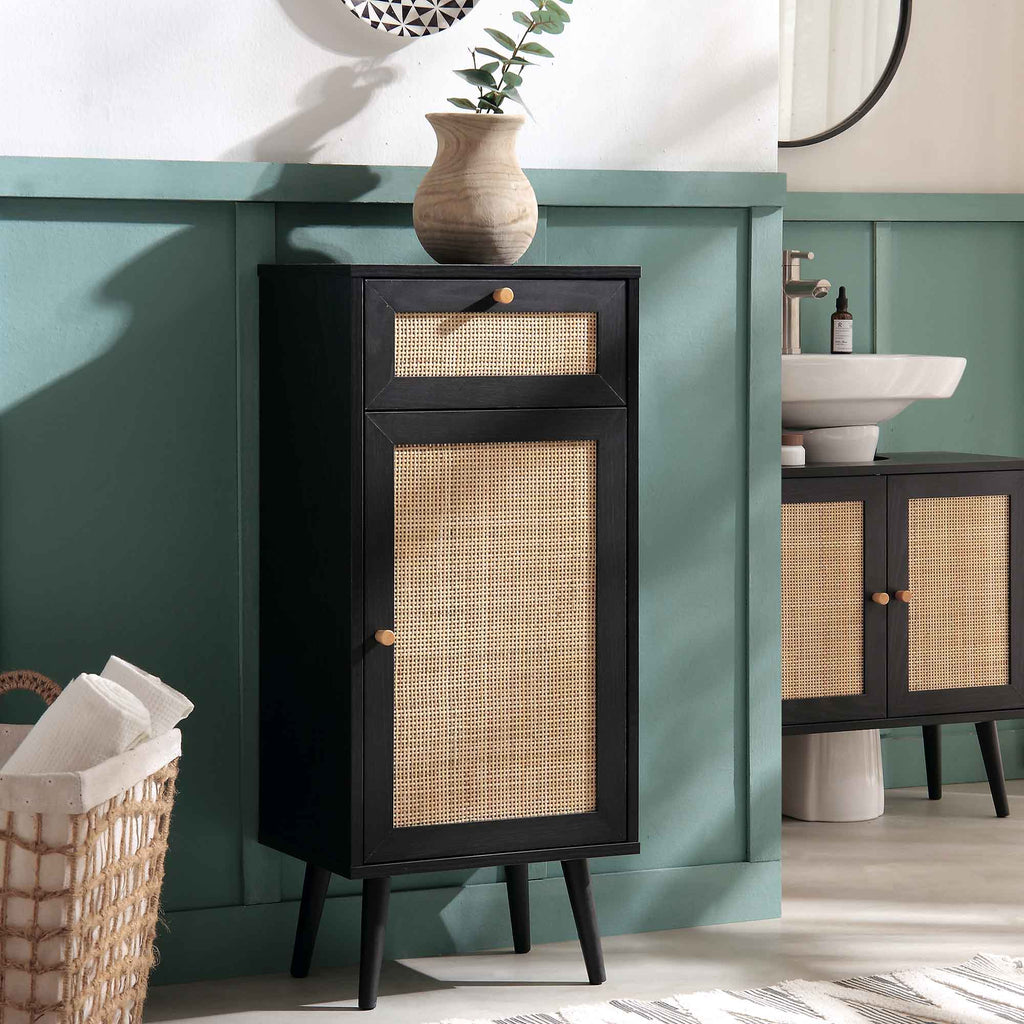 Frances Rattan Bathroom Cabinet – Black