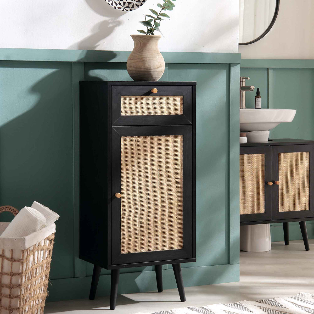Frances Rattan Bathroom Cabinet – Black