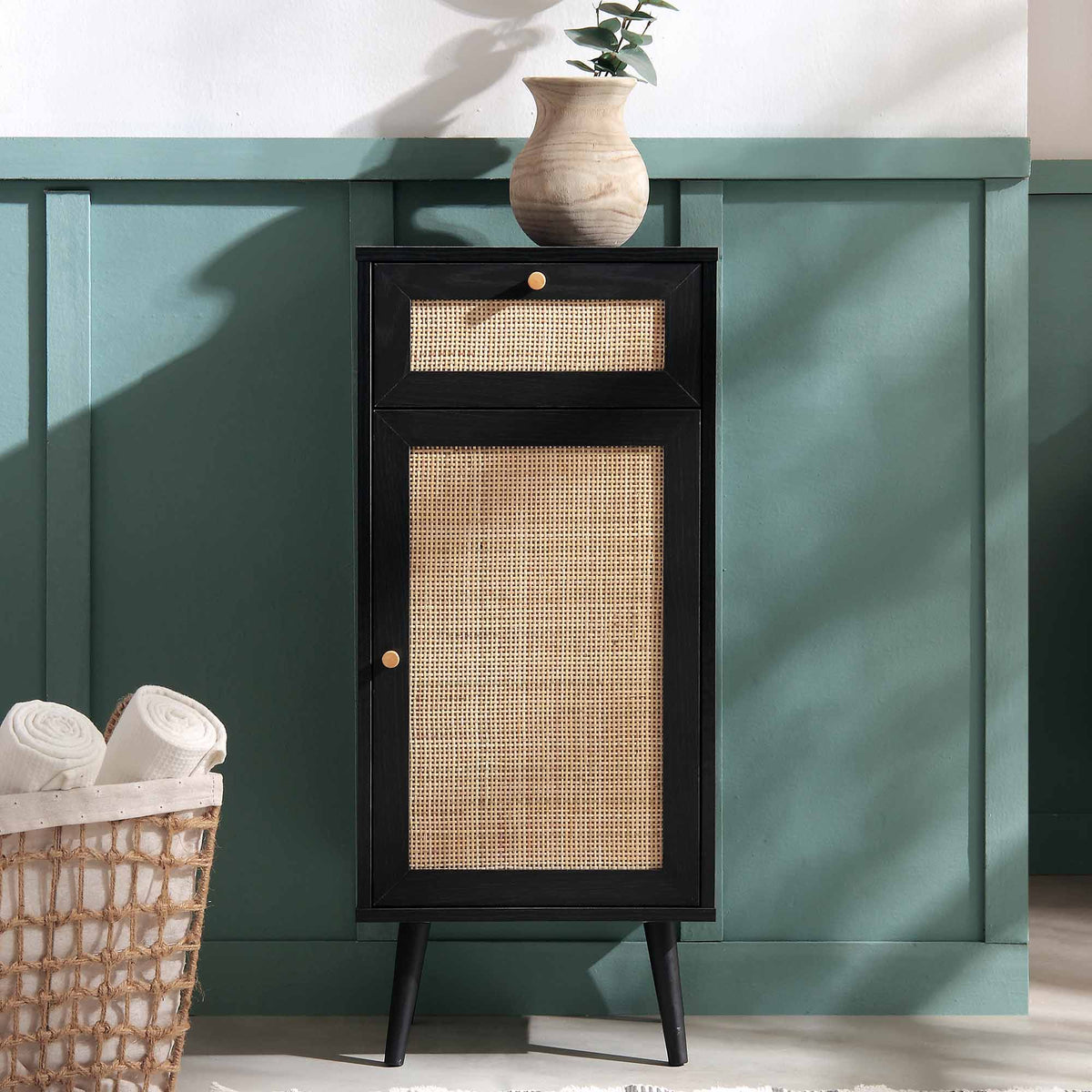 Frances Rattan Bathroom Cabinet – Black