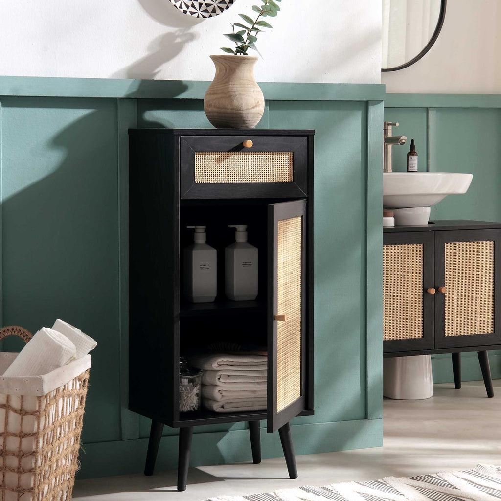 Frances Rattan Bathroom Cabinet – Black