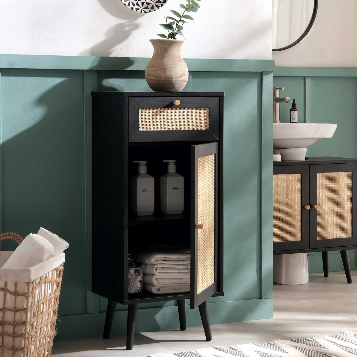 Frances Rattan Bathroom Cabinet – Black