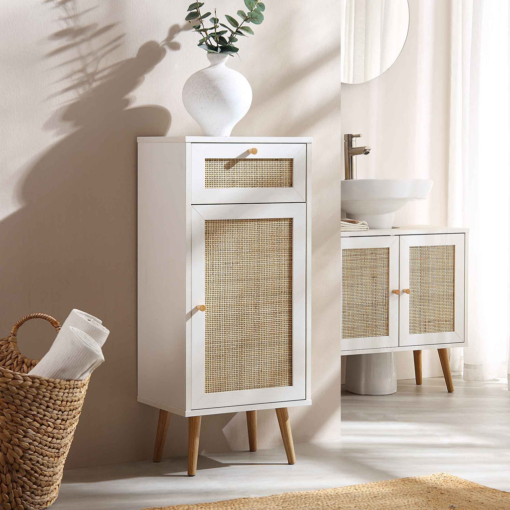 Frances Rattan Bathroom Cabinet – White