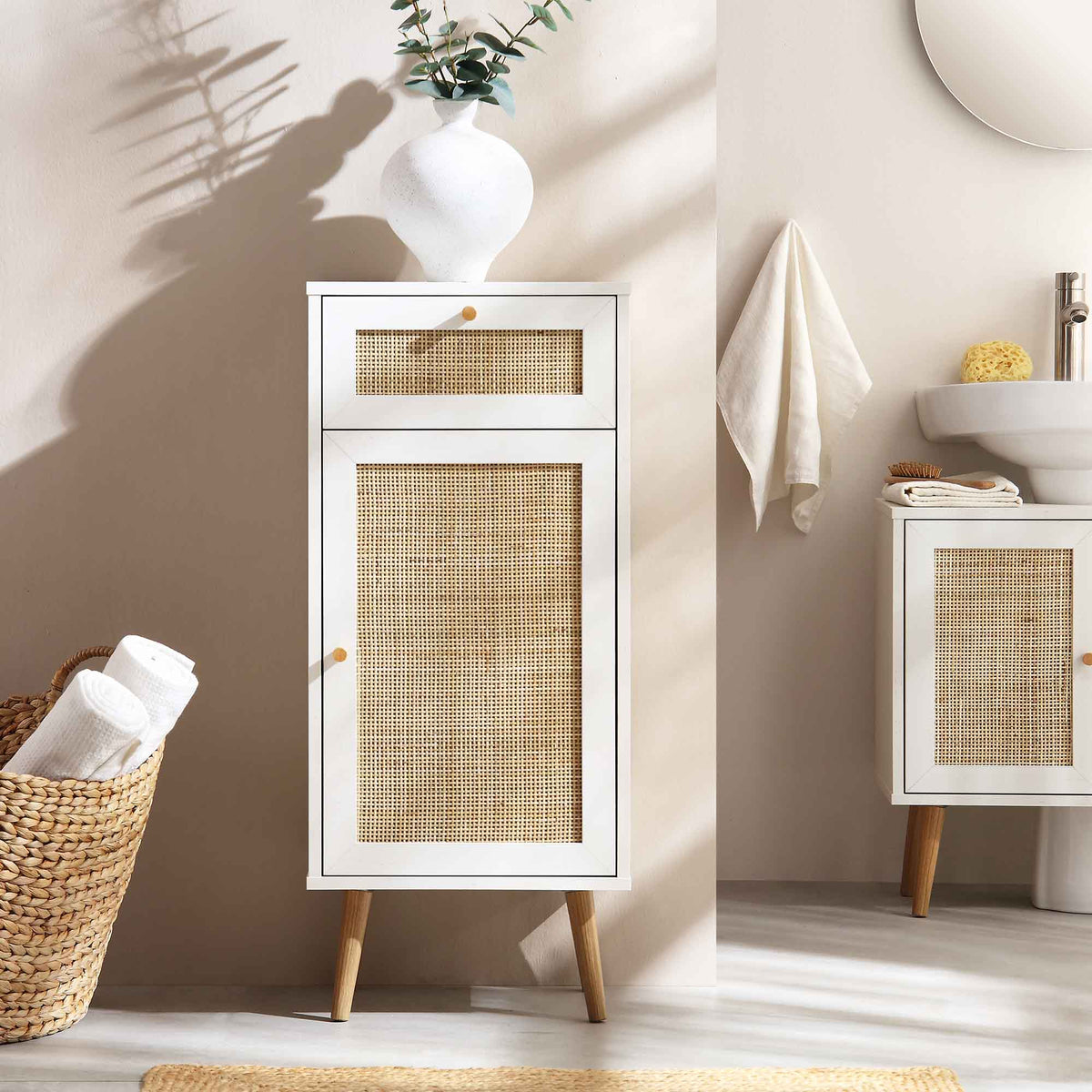 Frances Rattan Bathroom Cabinet – White