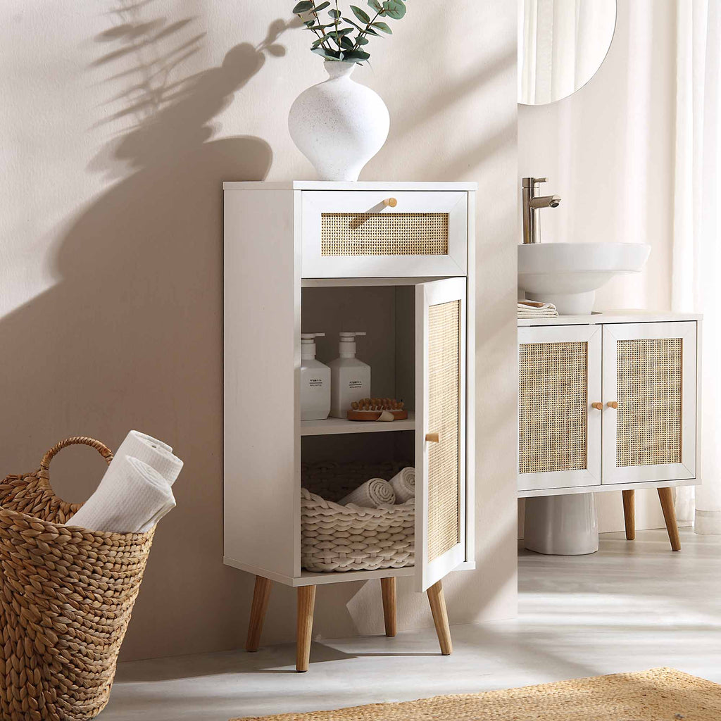 Frances Rattan Bathroom Cabinet – White