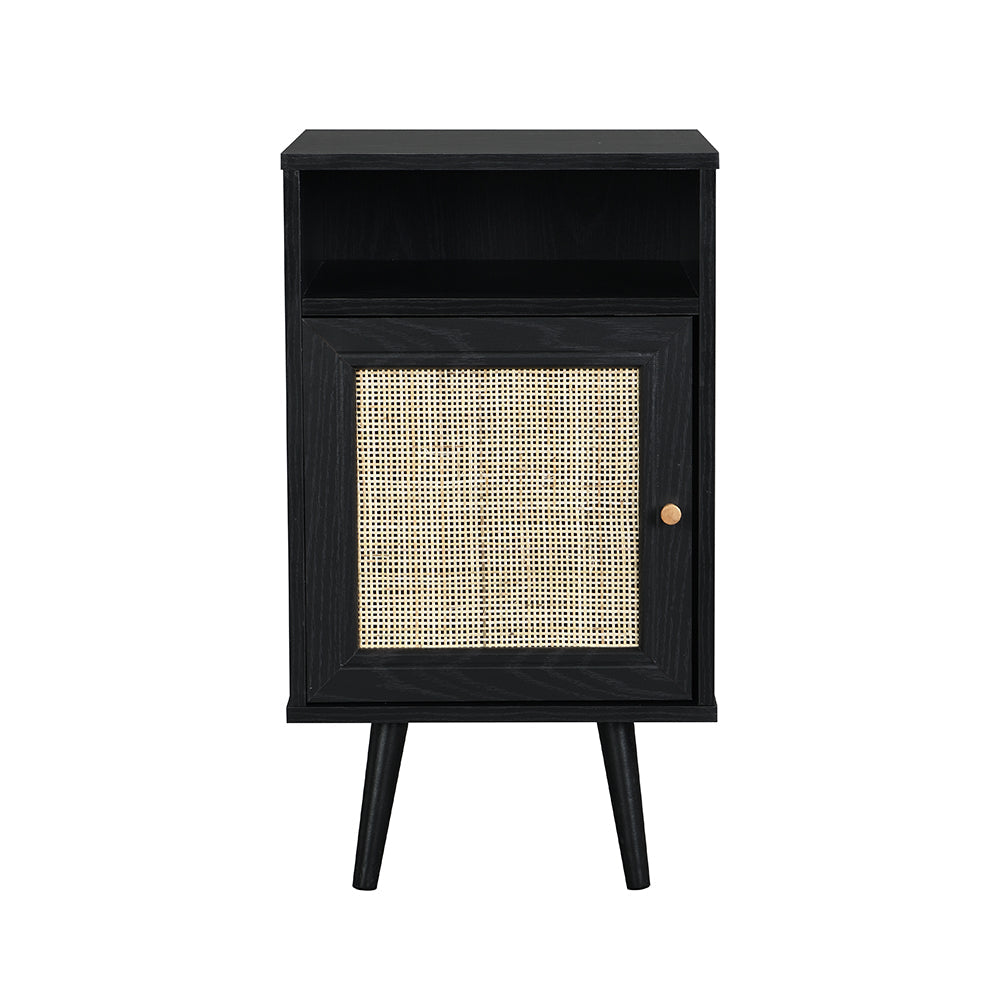 Frances Rattan Bedside Table – Black