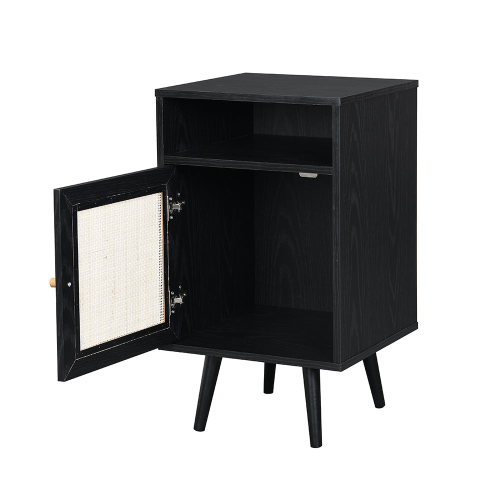 Frances Rattan Bedside Table – Black