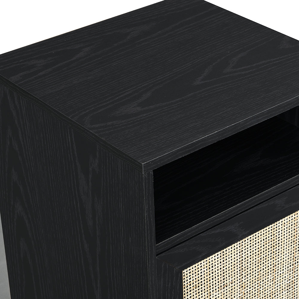 Frances Rattan Bedside Table – Black