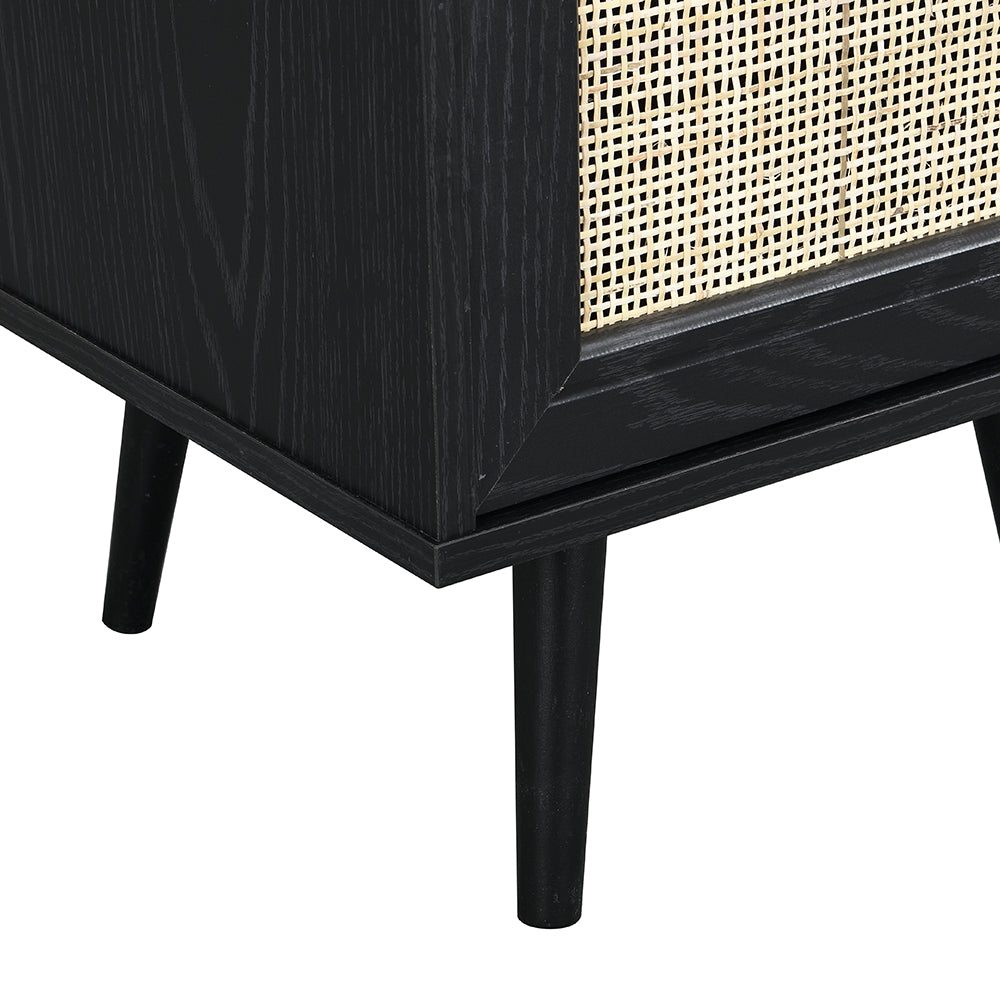 Frances Rattan Bedside Table – Black