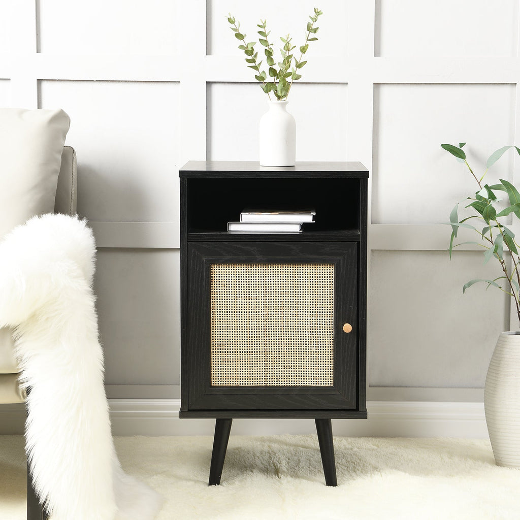 Frances Rattan Bedside Table – Black