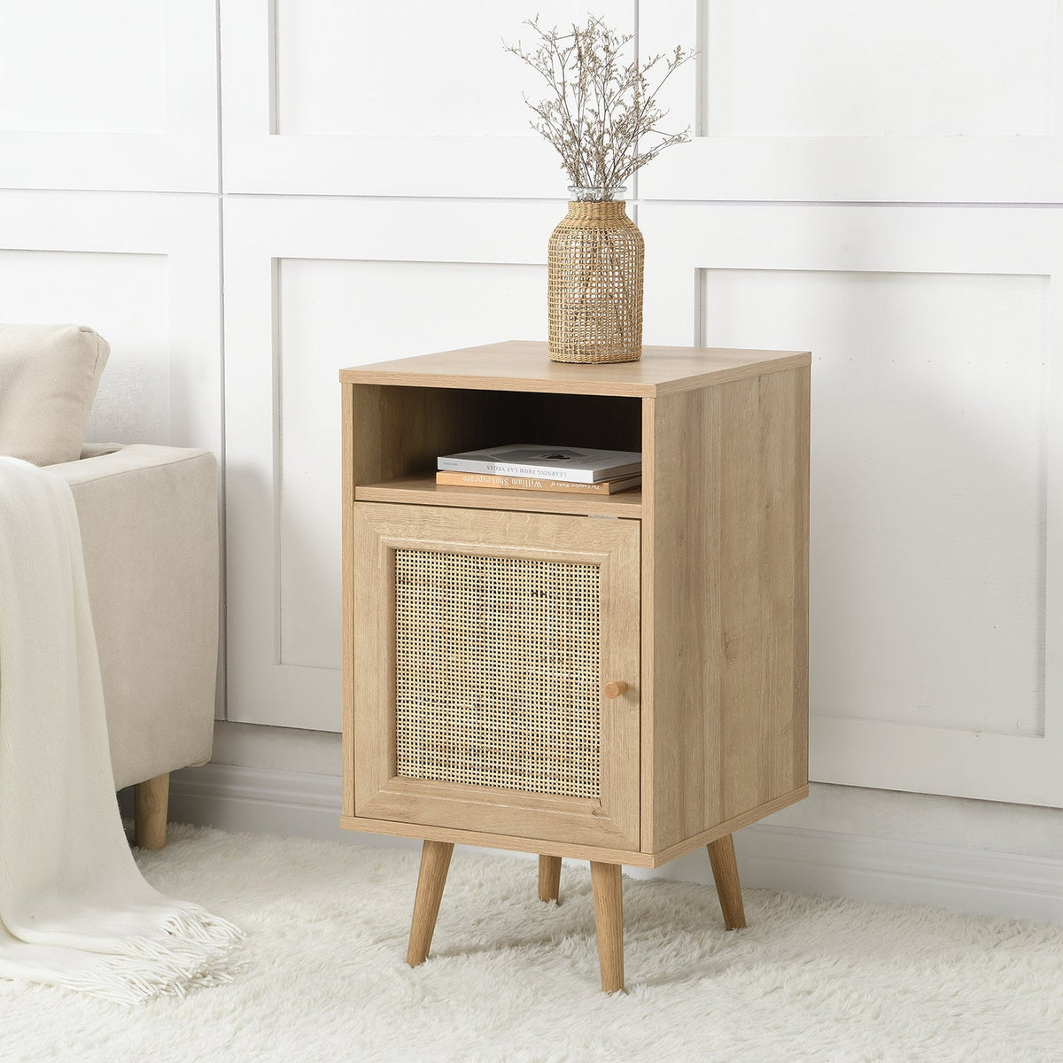 Frances Rattan Bedside Table – Natural