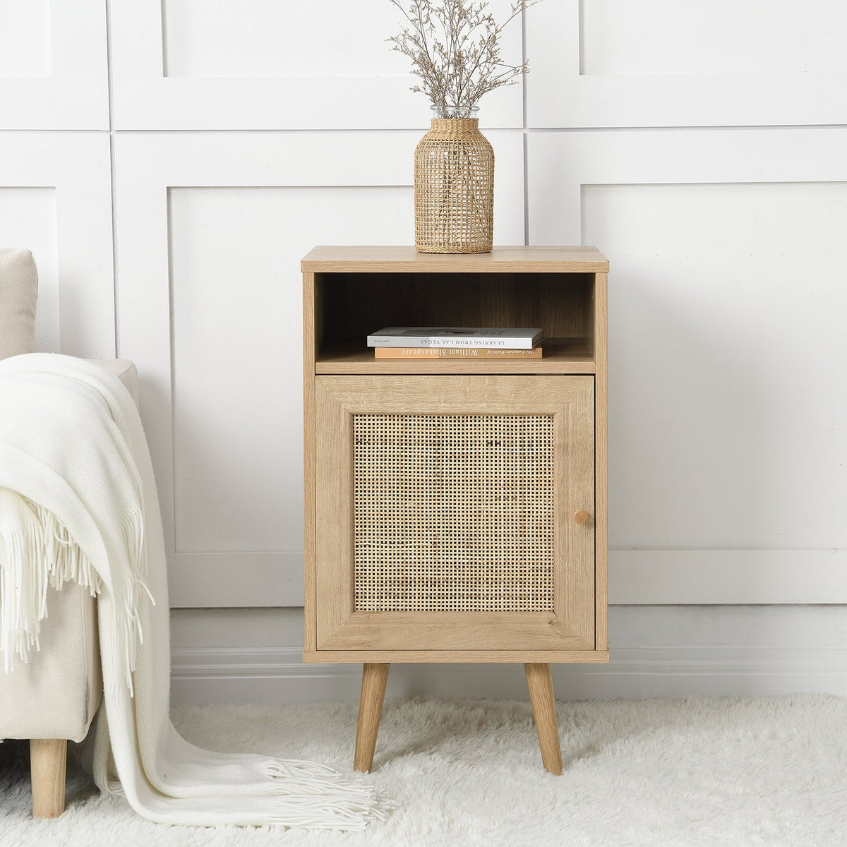 Frances Rattan Bedside Table – Natural
