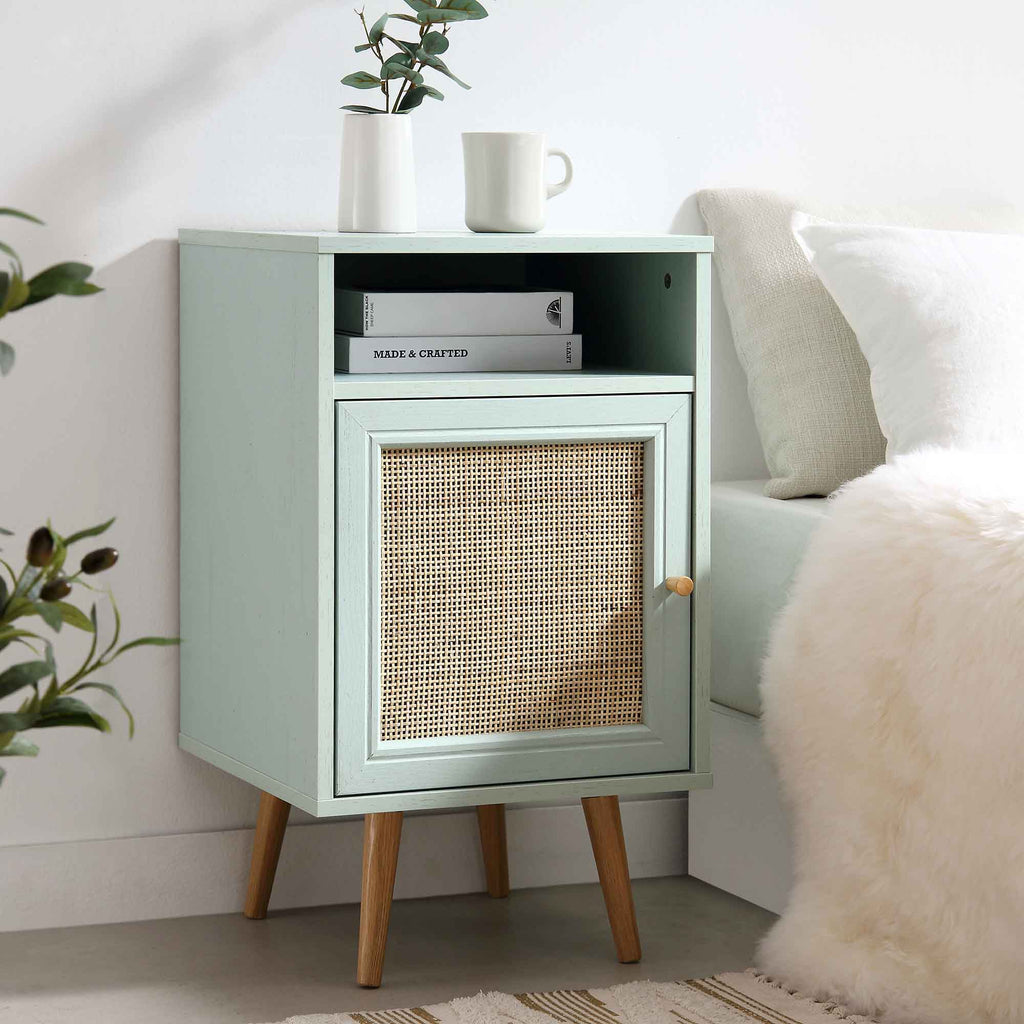 Frances Rattan Bedside Table – Mint