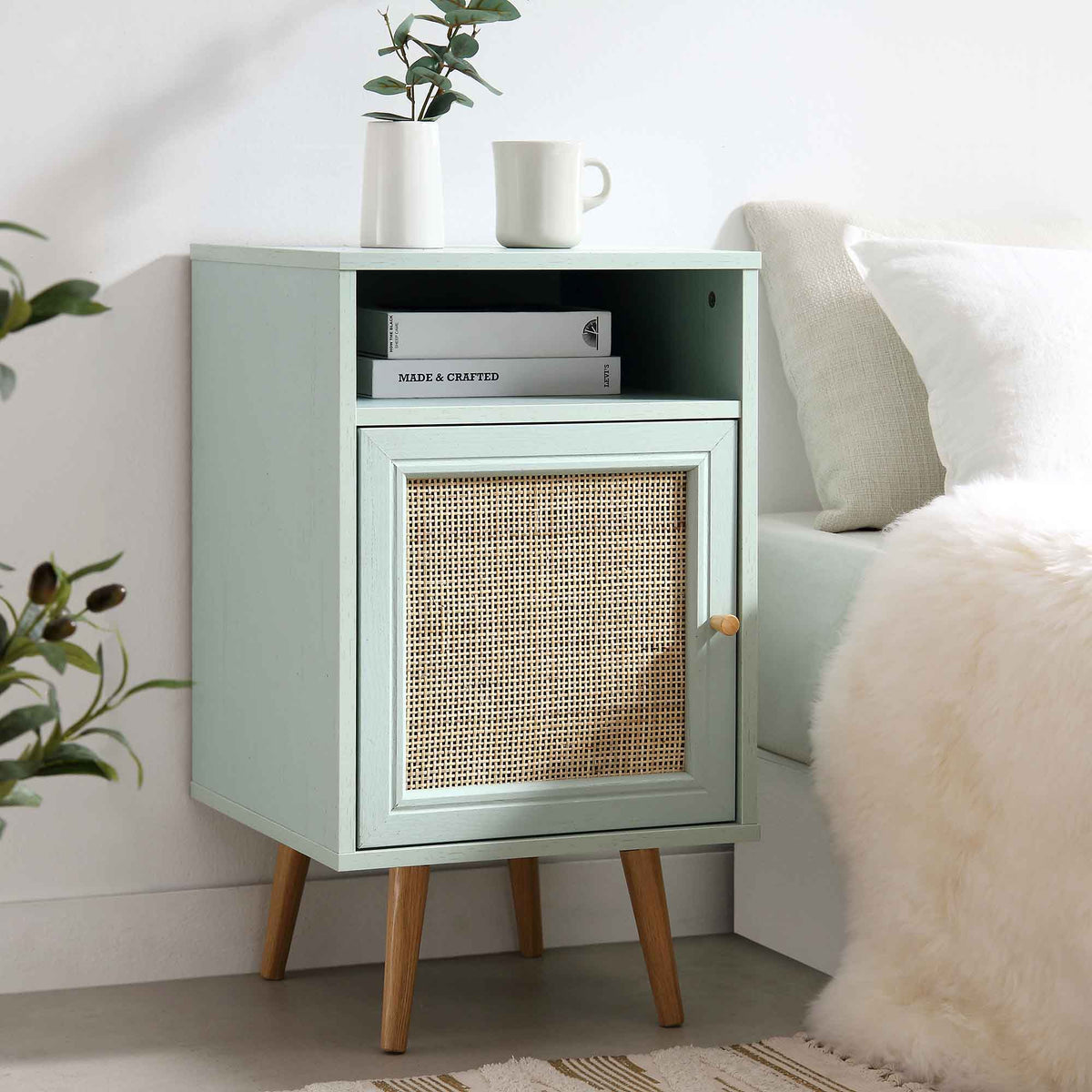 Frances Rattan Bedside Table – Mint