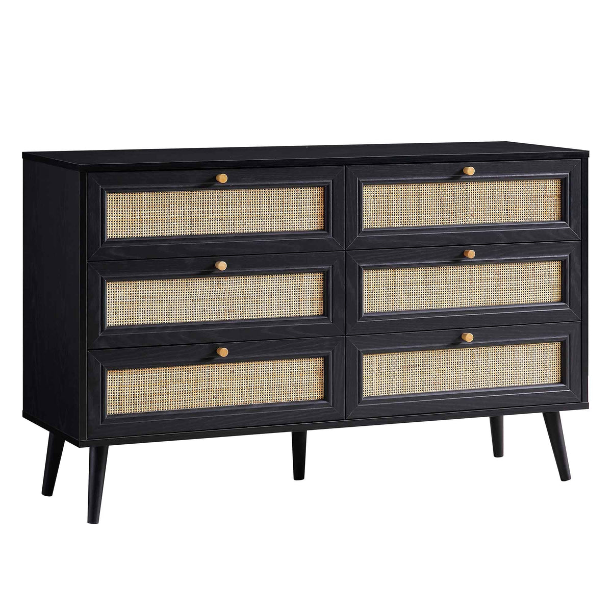 Frances Rattan 6 Drawer Dresser – Black