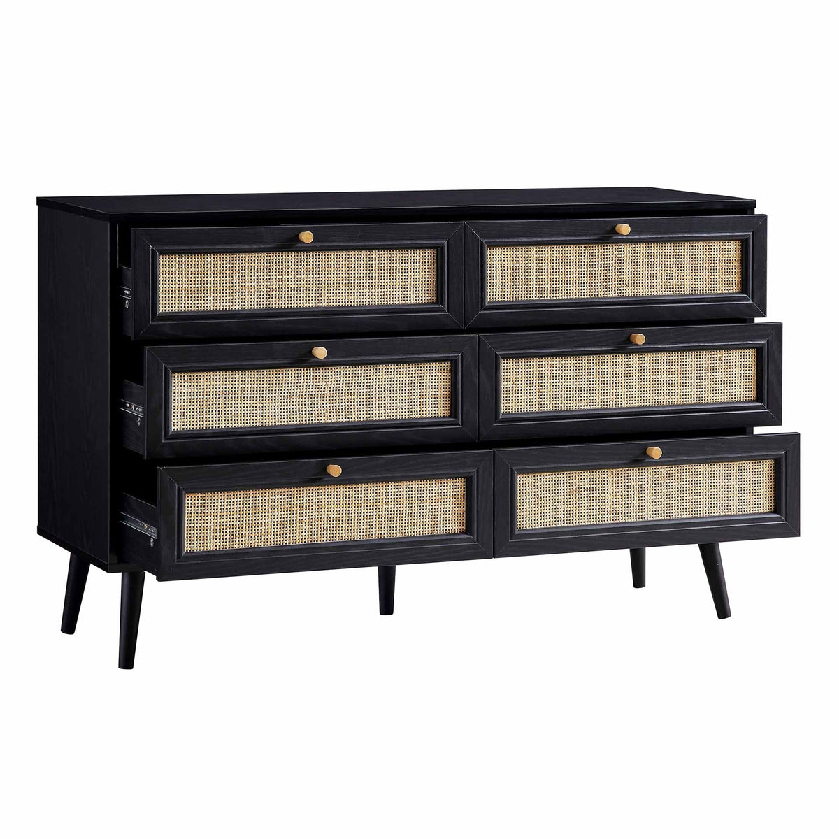 Frances Rattan 6 Drawer Dresser – Black