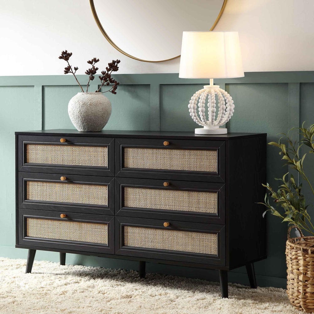 Frances Rattan 6 Drawer Dresser – Black