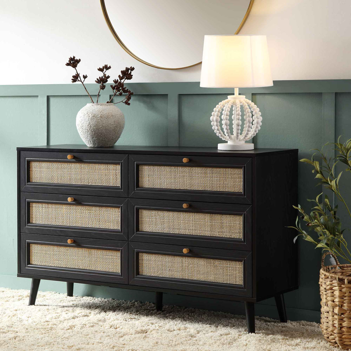 Frances Rattan 6 Drawer Dresser – Black