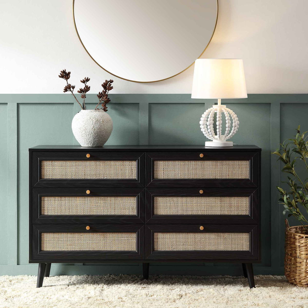 Frances Rattan 6 Drawer Dresser – Black