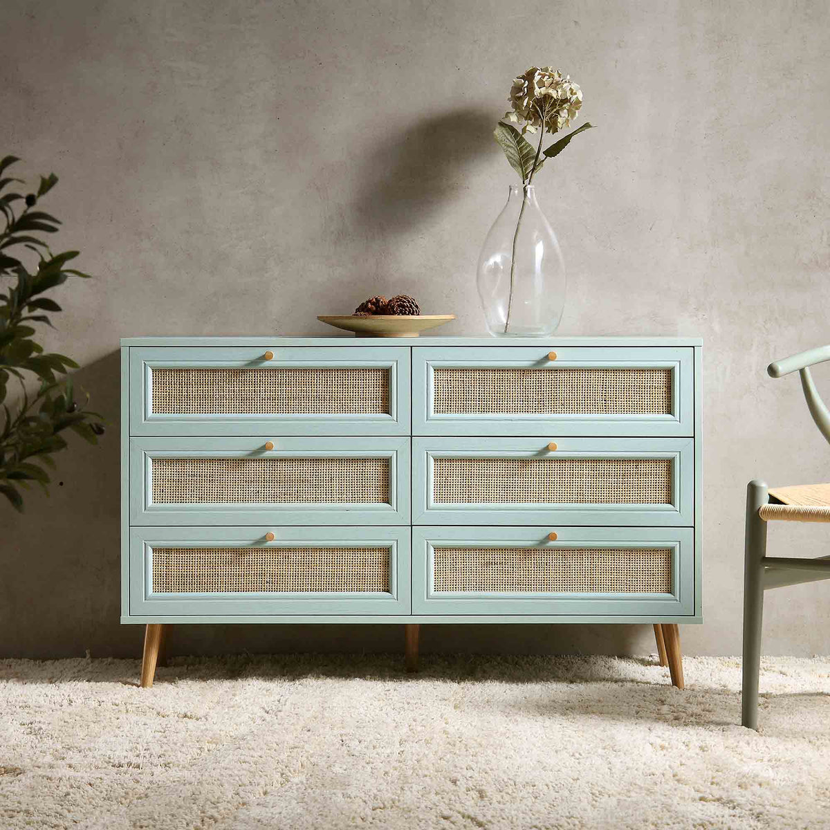 Frances Rattan 6 Drawer Dresser – Mint