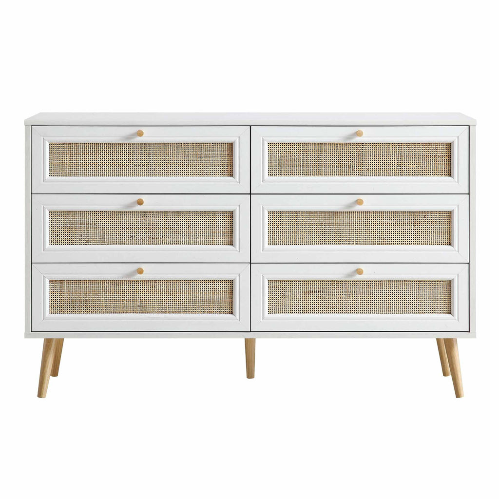 Frances Rattan 6 Drawer Dresser – White